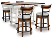 Valebeck Counter Height Dining Table and 4 Barstools in White/Brown from Ashley - Luna Furniture