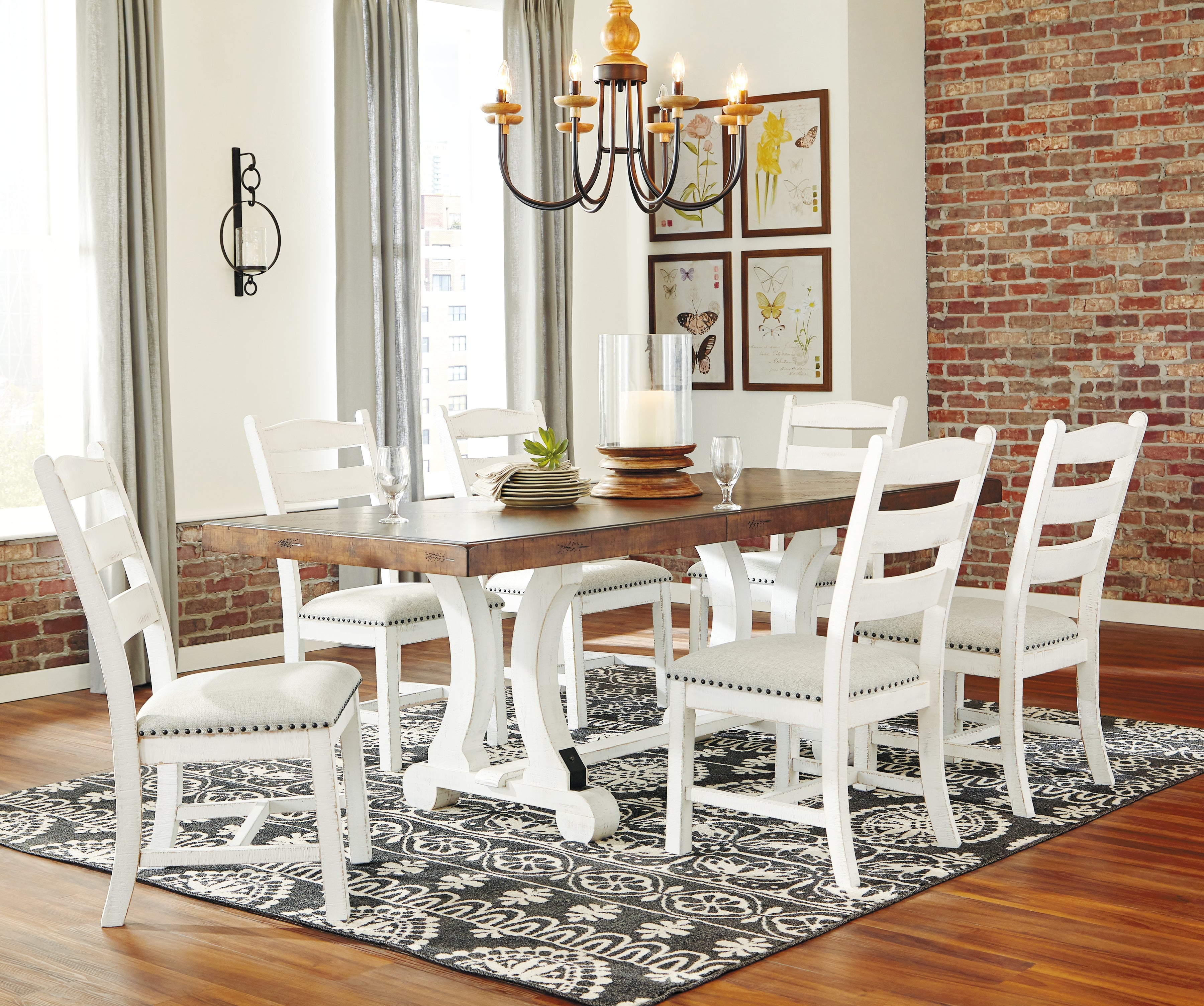 Valebeck Dining Table and 6 Chairs in White/Brown – Bien Home Furniture