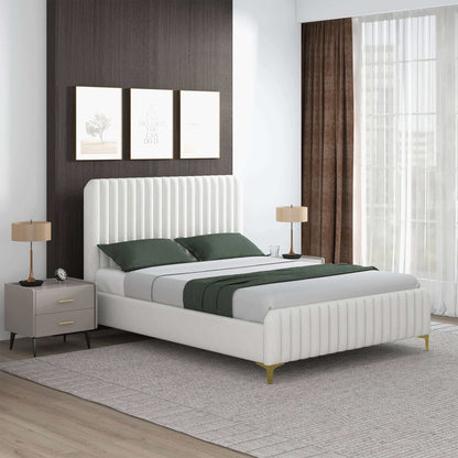 Valery Queen Size Cream Boucle Platform Bed - BED00500108