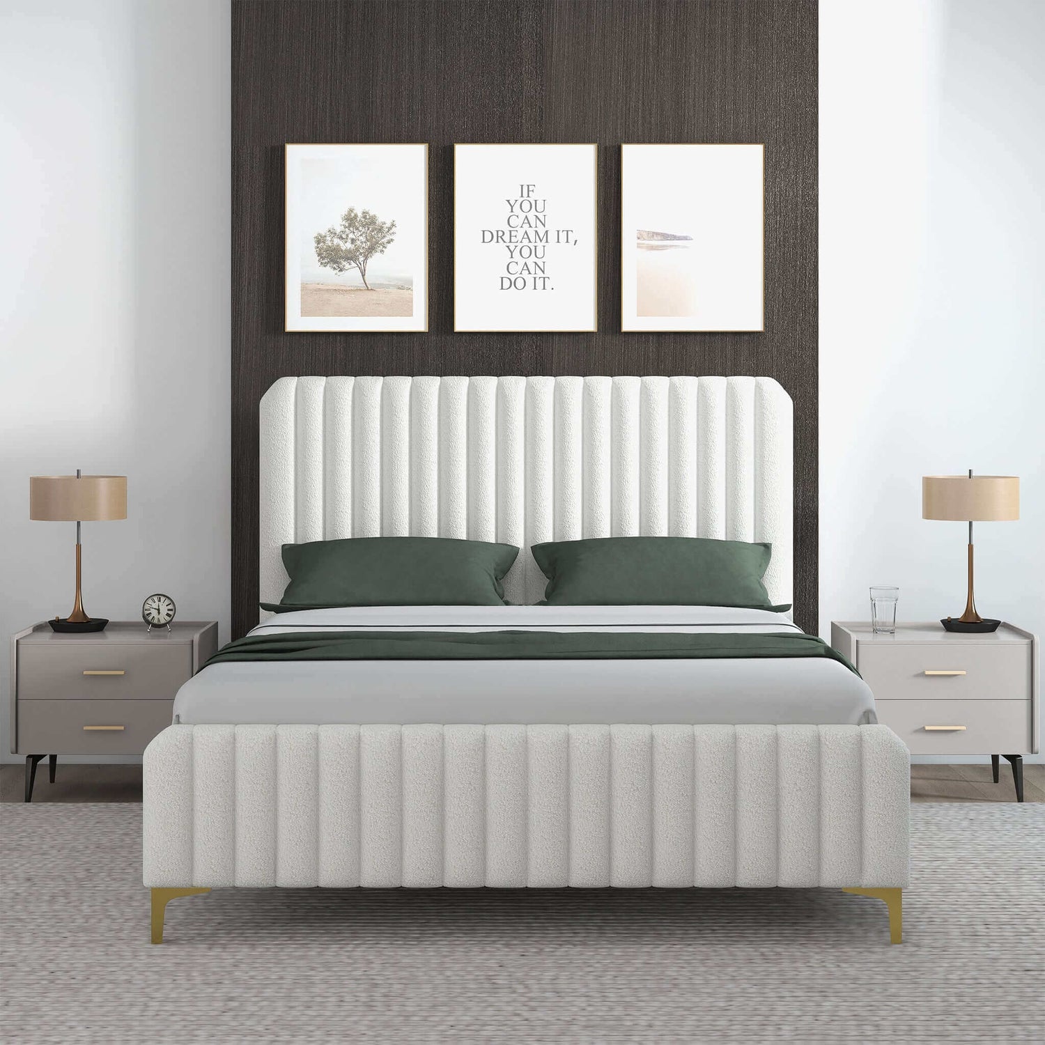 Valery Queen Size Cream Boucle Platform Bed - BED00500108