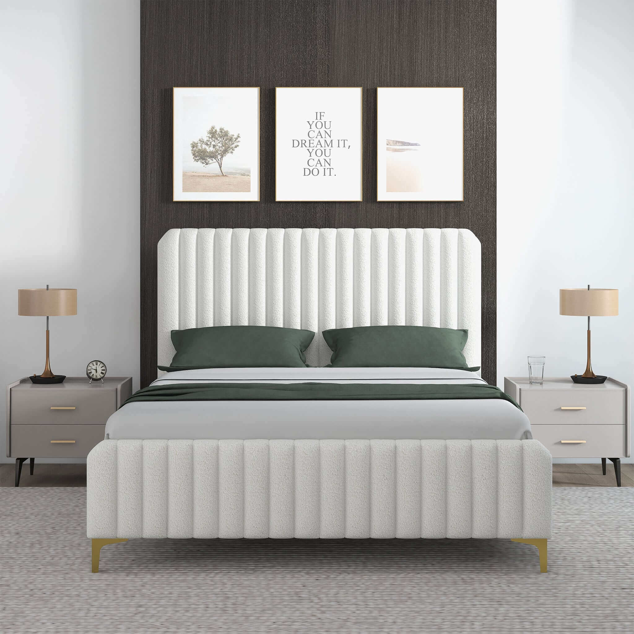 Valery Queen Size Cream Boucle Platform Bed - BED00500108