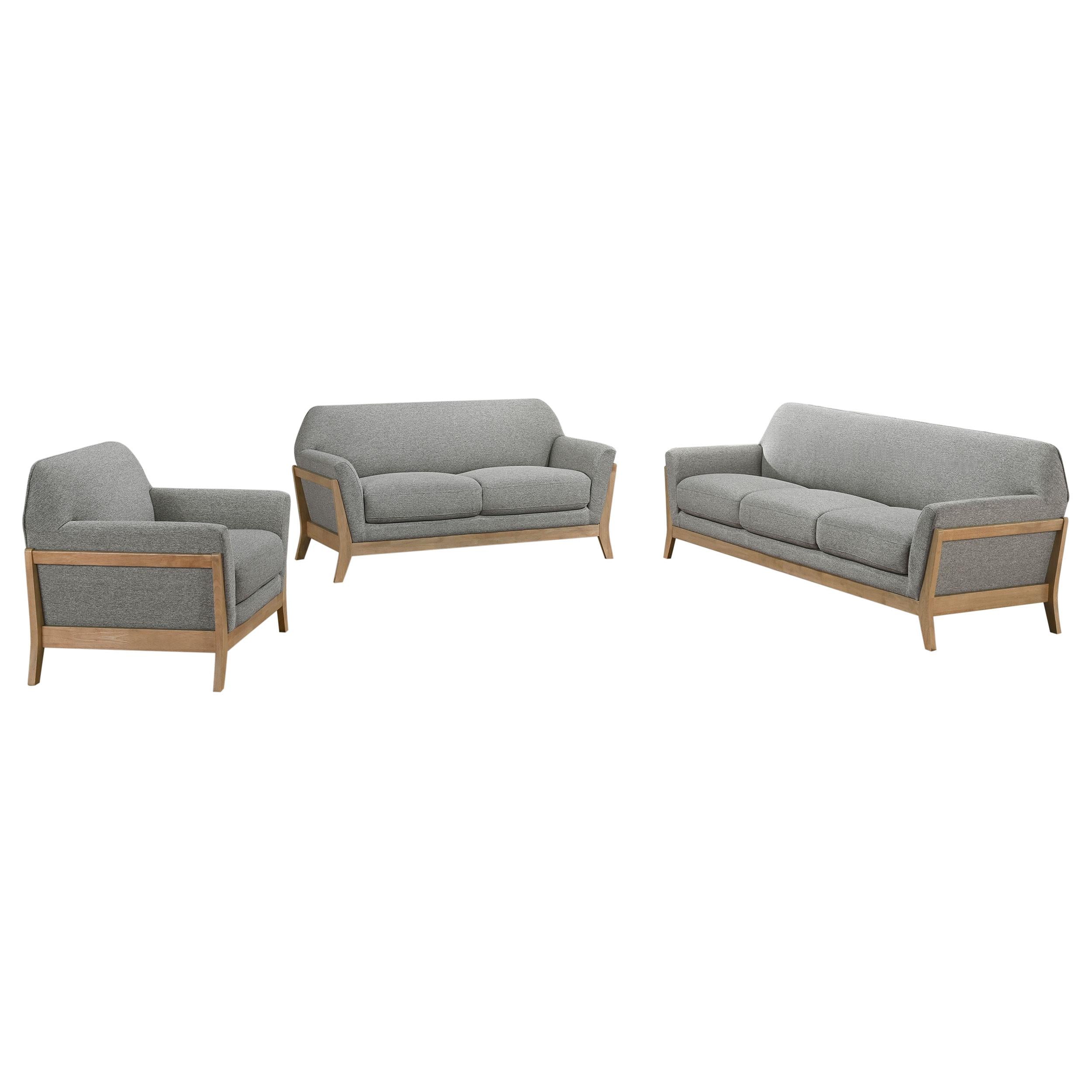 Vaughn 3-piece Fabric Upholstered Flared Arm Sofa Set Grey - 511071-S3