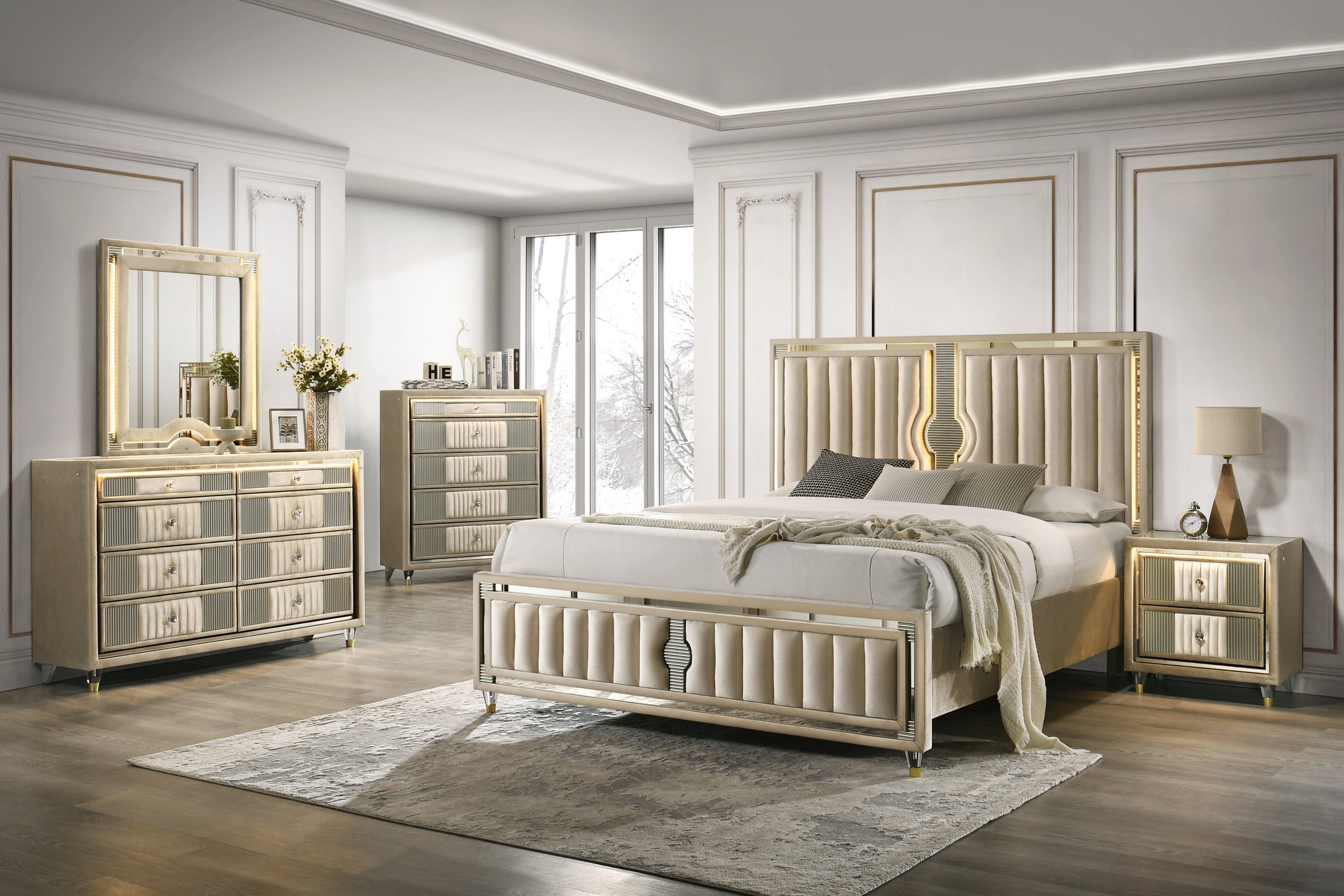 Venetian 4pc or 5pc Platform Bedroom Set - Queen, King *Queen 5pc - VENETIAN 4pc or 5pc Bedroom Set Queen 5pc