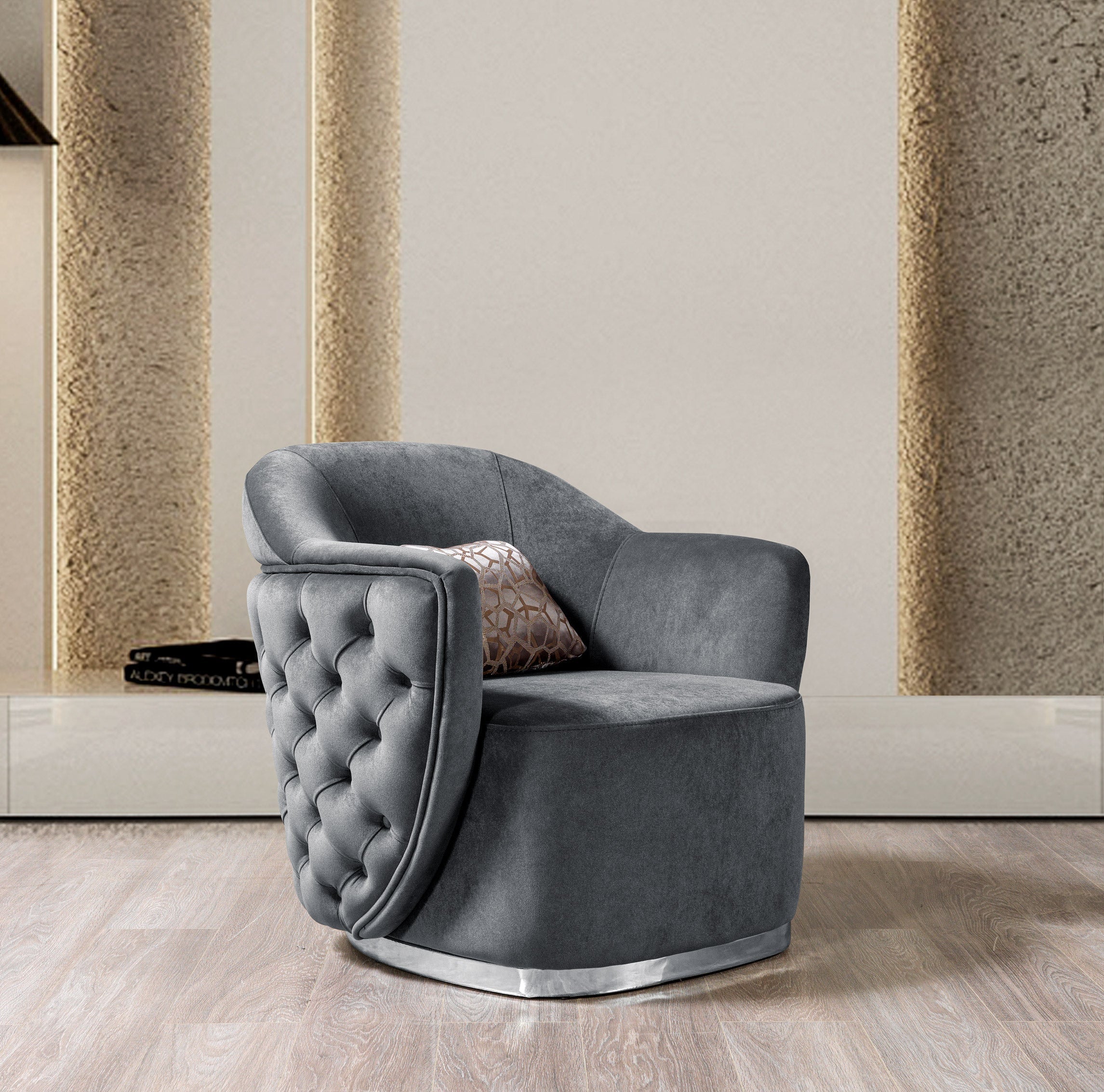 Victoria Gray Velvet Chair - VICTORIAGRAY-CHAIR