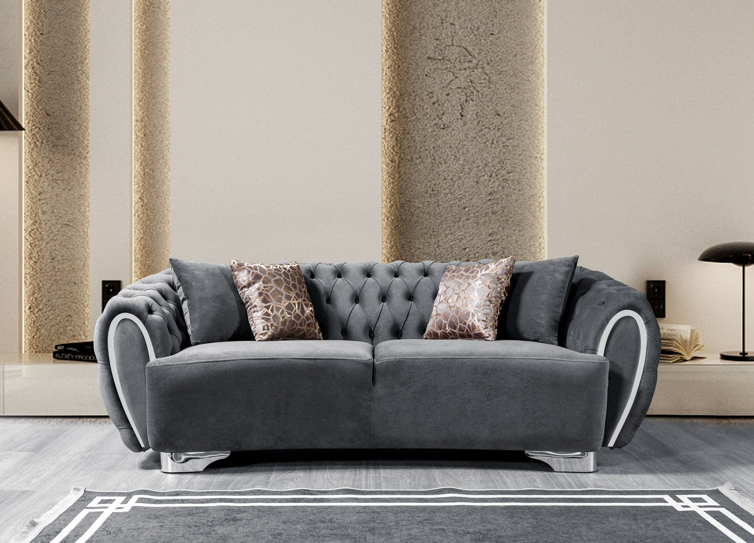 Victoria Gray Velvet Sofa &amp; Loveseat - VICTORIAGRAY-SL