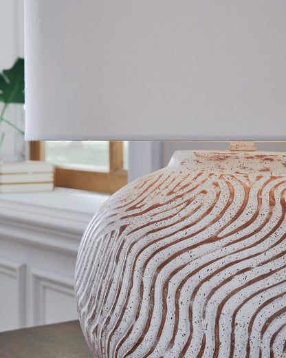 Vien Distressed White Table Lamp - L100894