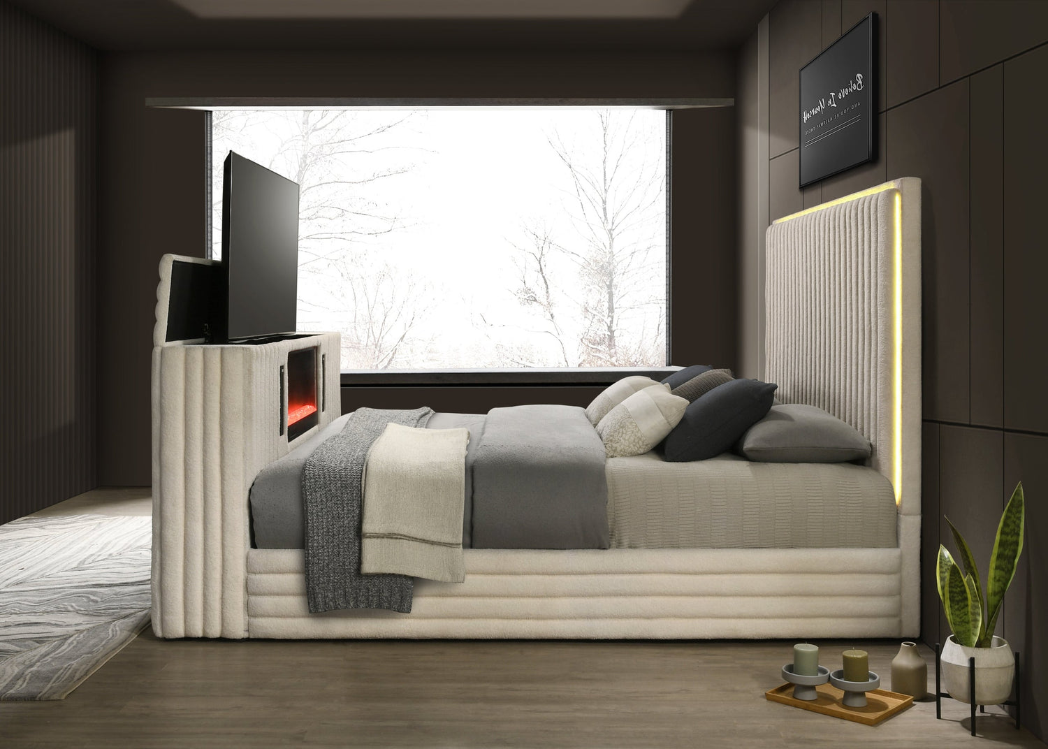 Villa White Platform Bed - Queen, King *Queen - VILLA WHITE Queen