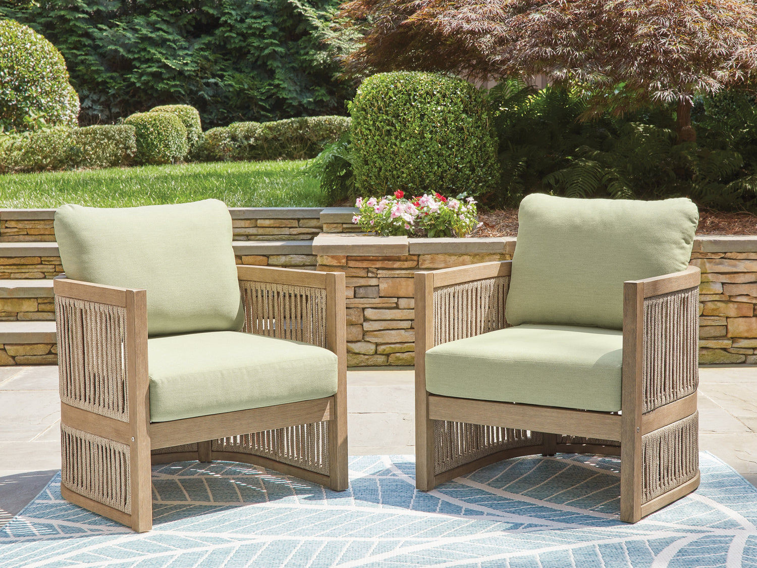 Vision Lane Beige/Green Outdoor Lounge Chair (Set of 2) - PCP604-820