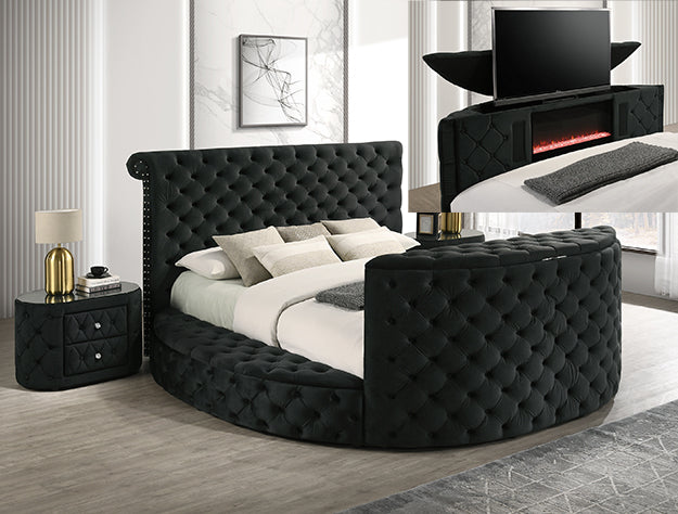 Voltare Queen Fb Tv/Fireplace Blk - 5212BK-Q-FB