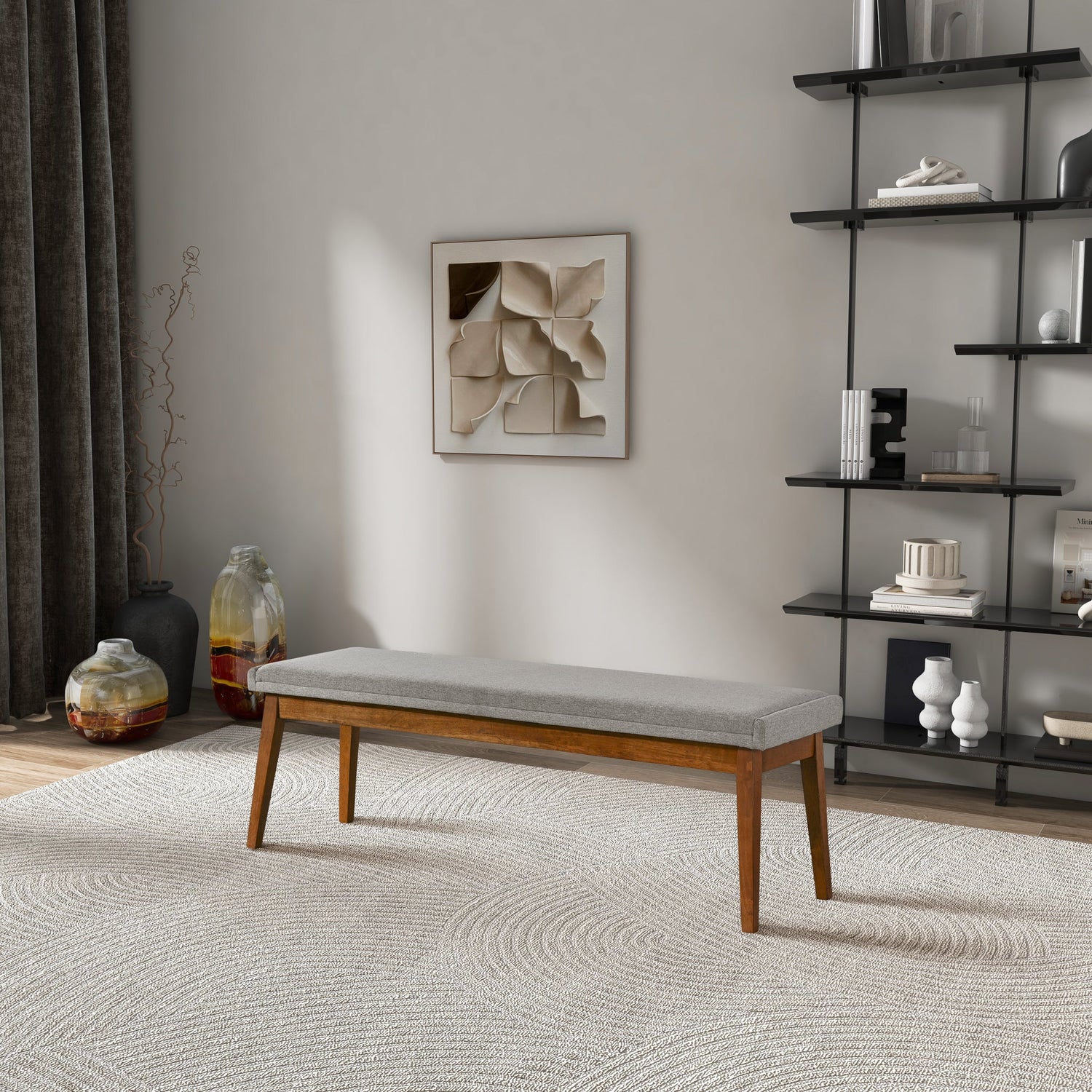 Warren Bench in Ash Grey Fabric - BEN00602301
