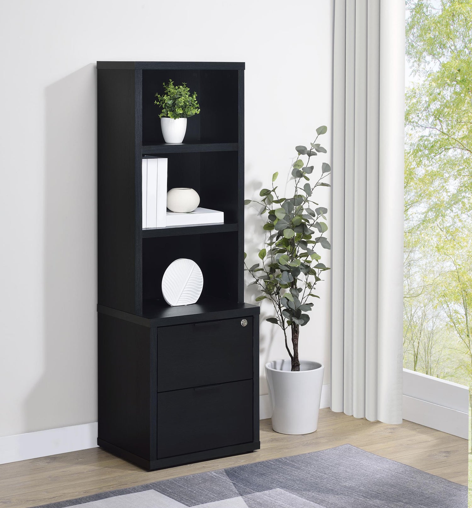 Westpark 3-shelf Bookcase USB and Lockable Drawer Black - 802703