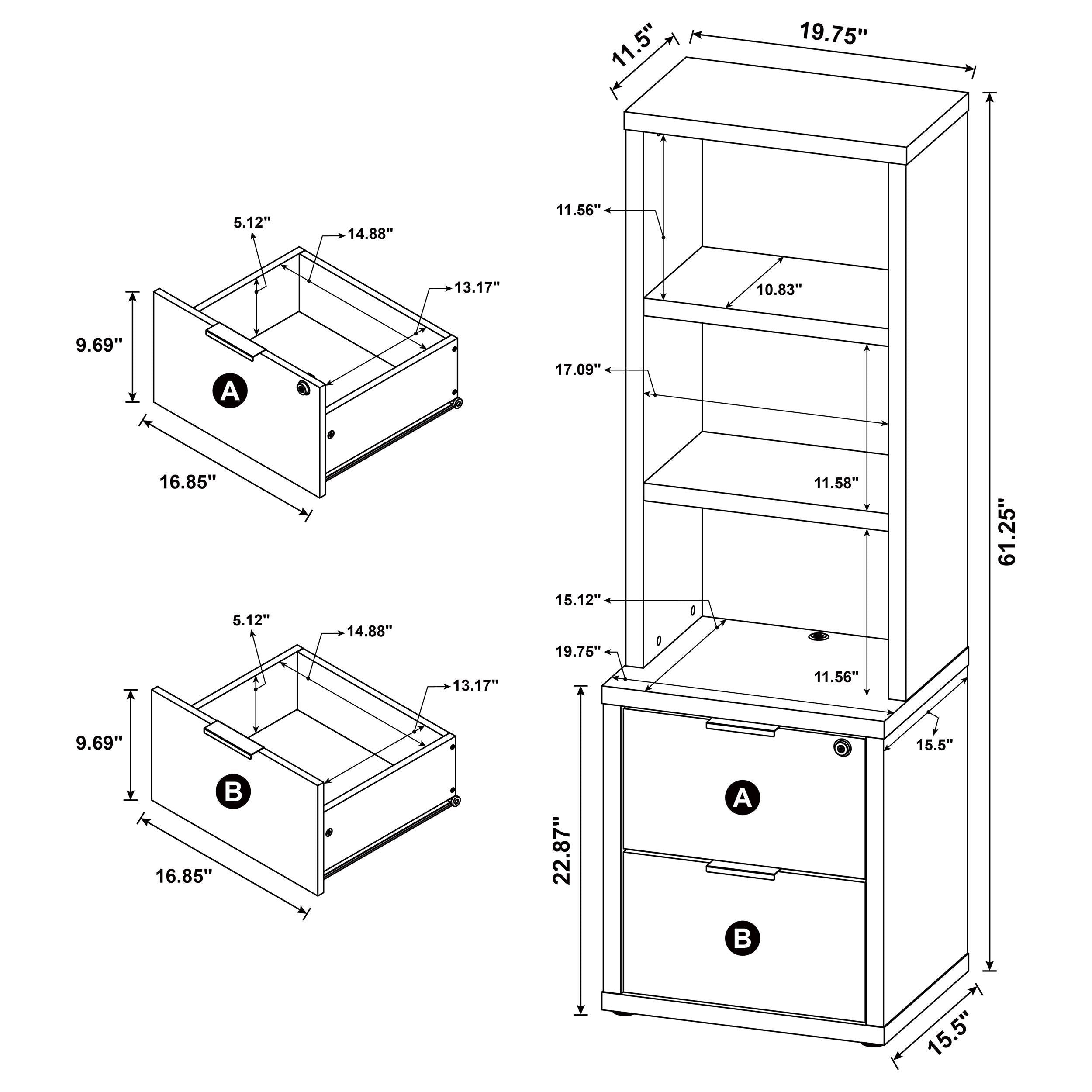 Westpark 3-shelf Bookcase USB and Lockable Drawer Dark Pine - 802713