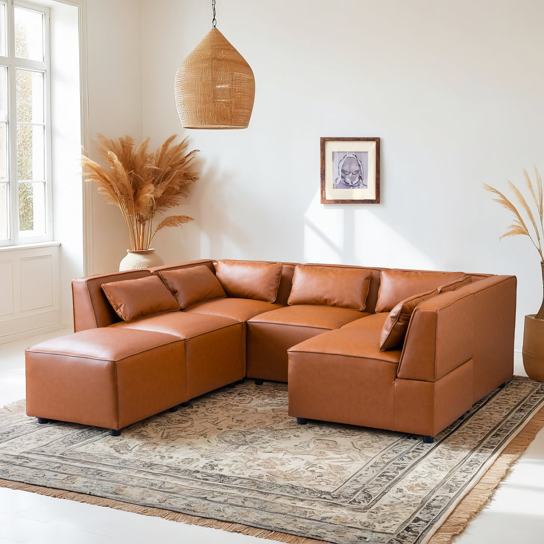 Wexford Cognac Vegan Leather Modular Sofa - MSC00300701