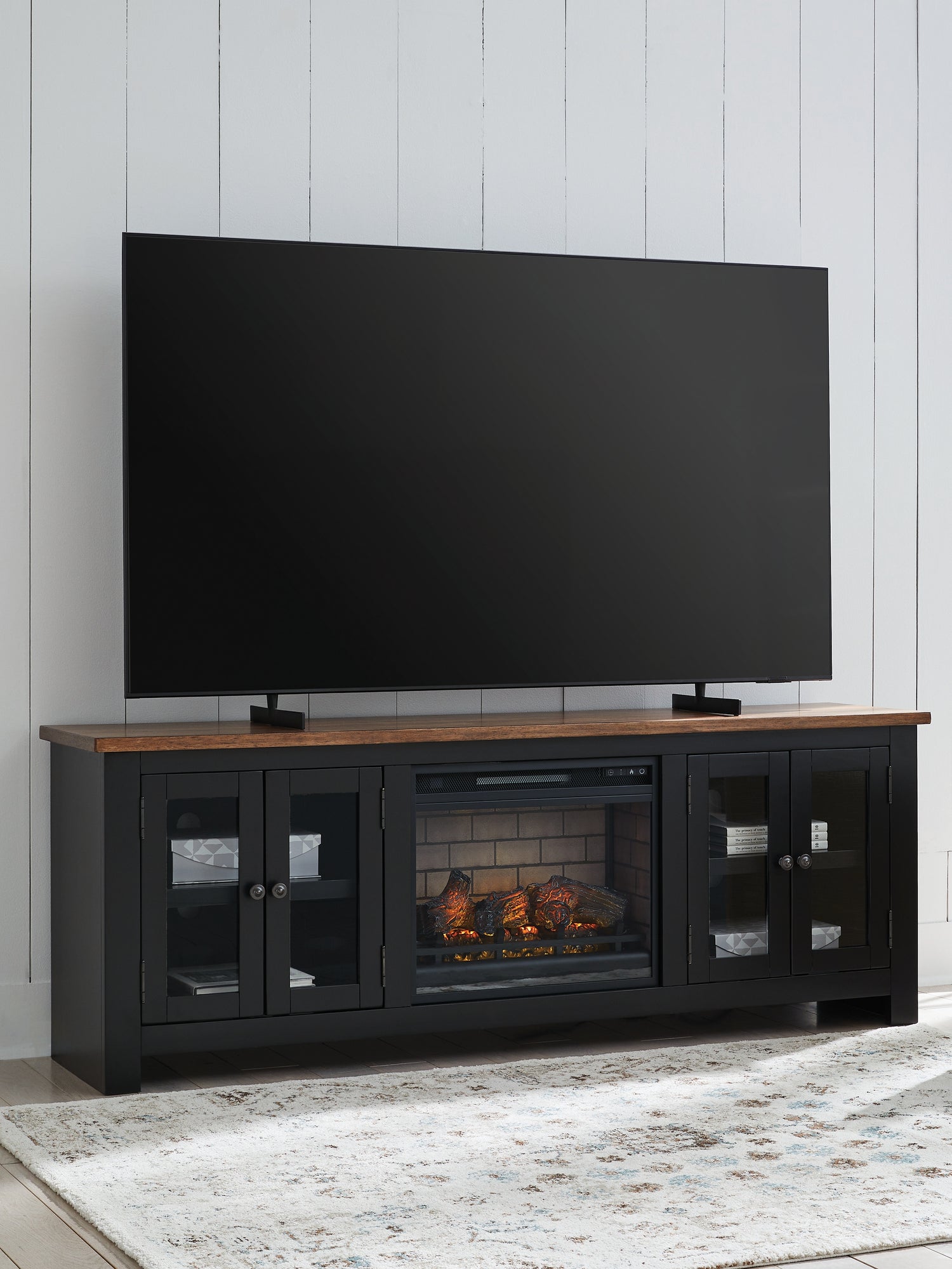 Wildenauer Brown/Black 76" TV Stand with Electric Fireplace - W664W1