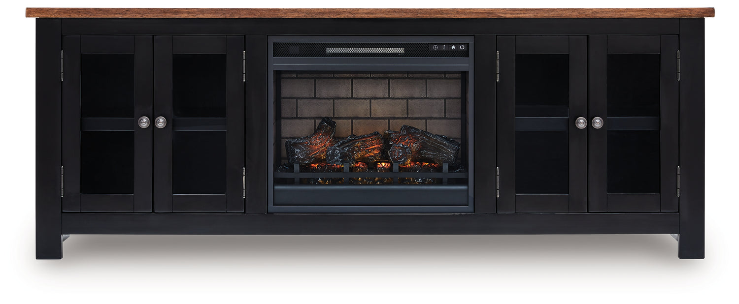 Wildenauer Brown/Black 76" TV Stand with Electric Fireplace - W664W1