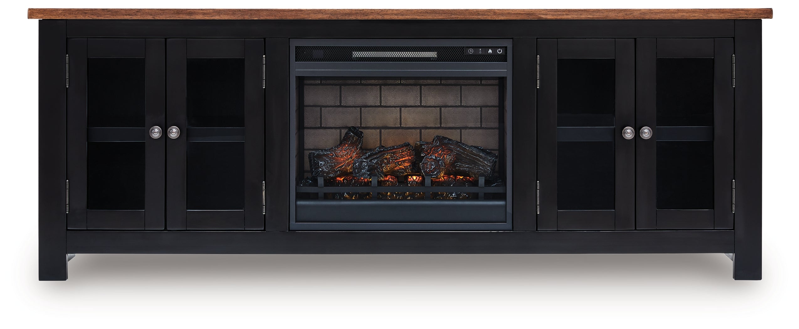 Wildenauer Brown/Black 76" TV Stand with Electric Fireplace - W664W1