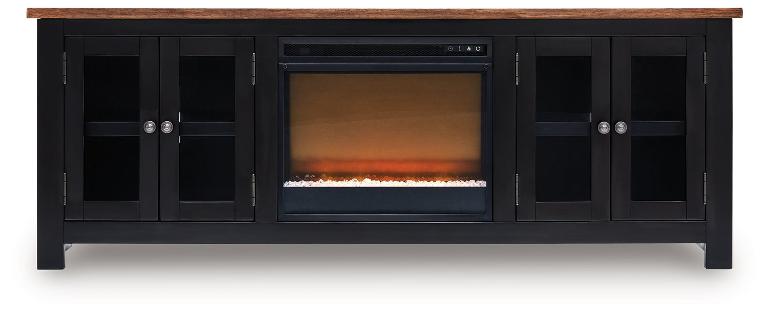 Wildenauer Brown/Black 76" TV Stand with Electric Fireplace - W664W2