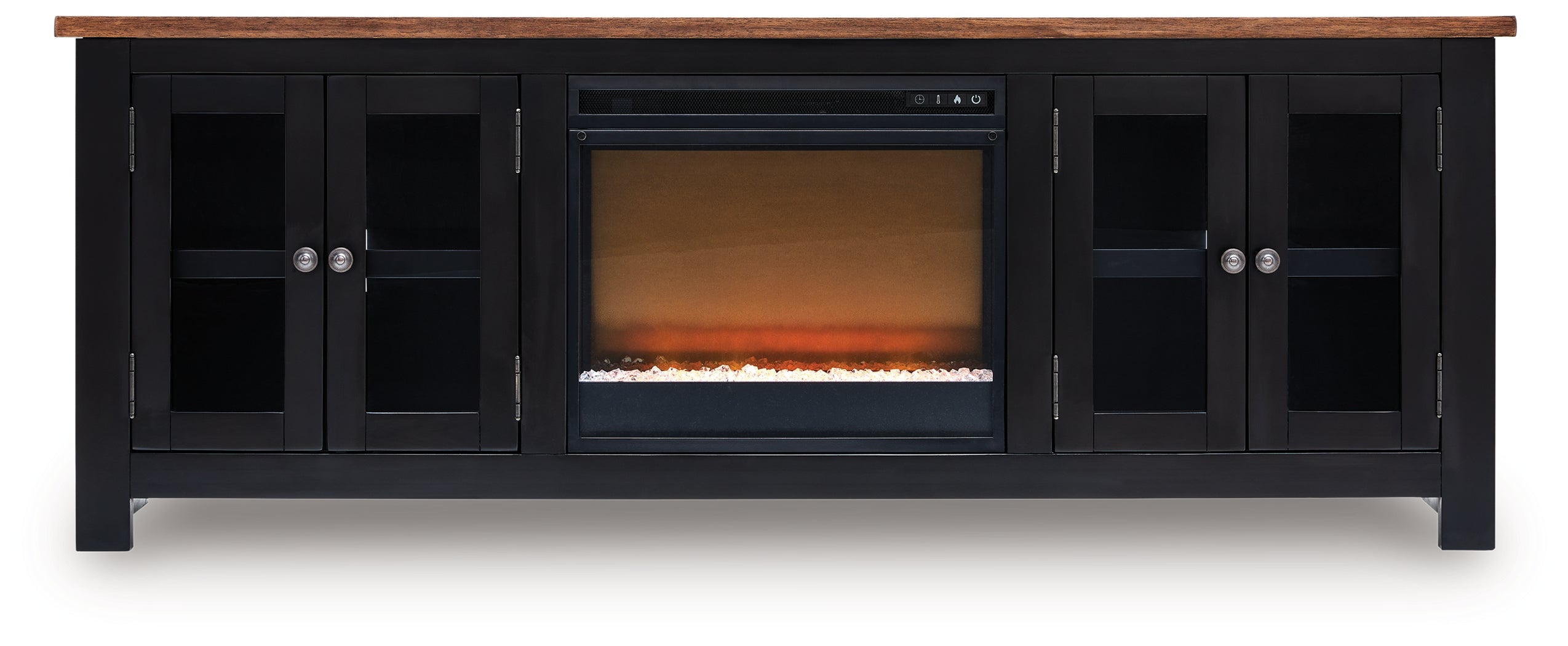 Wildenauer Brown/Black 76" TV Stand with Electric Fireplace - W664W2