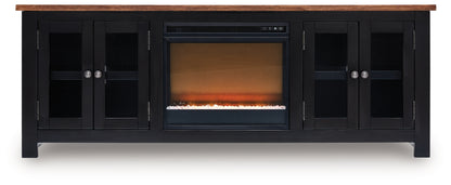 Wildenauer Brown/Black 76" TV Stand with Electric Fireplace - W664W2
