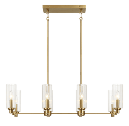 Willow Eight Lights Island With Clear Ribbed Glass Pendant Lamp - Satin Brass - PNL03901801