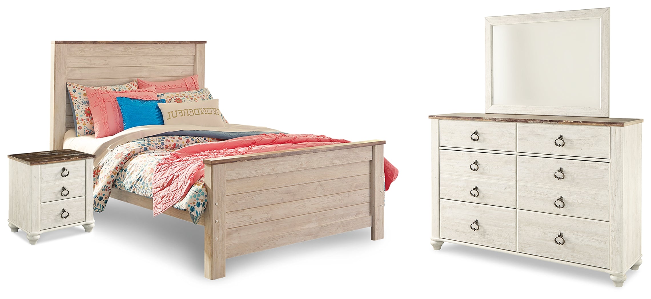 Willowton Full Panel Bed, Dresser, Mirror, Chest and Nightstand - B267B64