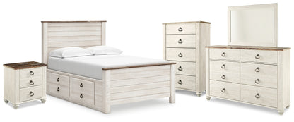Willowton Full Panel Bed with storage, Dresser, Mirror, Chest and Nightstand - B267B12