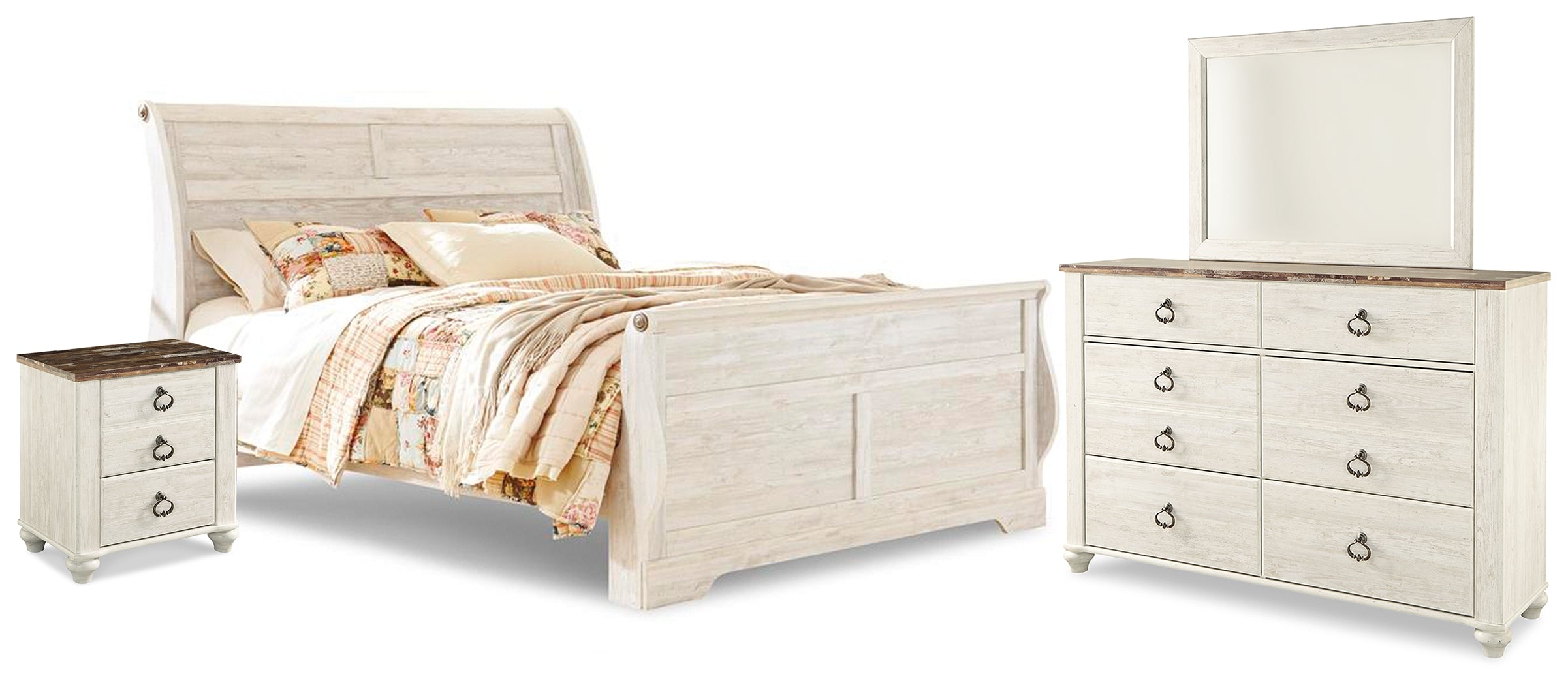 Willowton King Sleigh Bed, Dresser, Mirror and Nightstand - B267B62