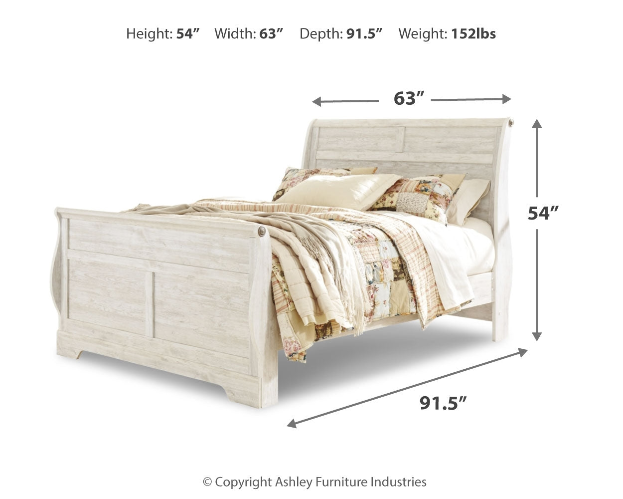 Willowton Queen Sleigh Bed, Dresser and Mirror - B267B30