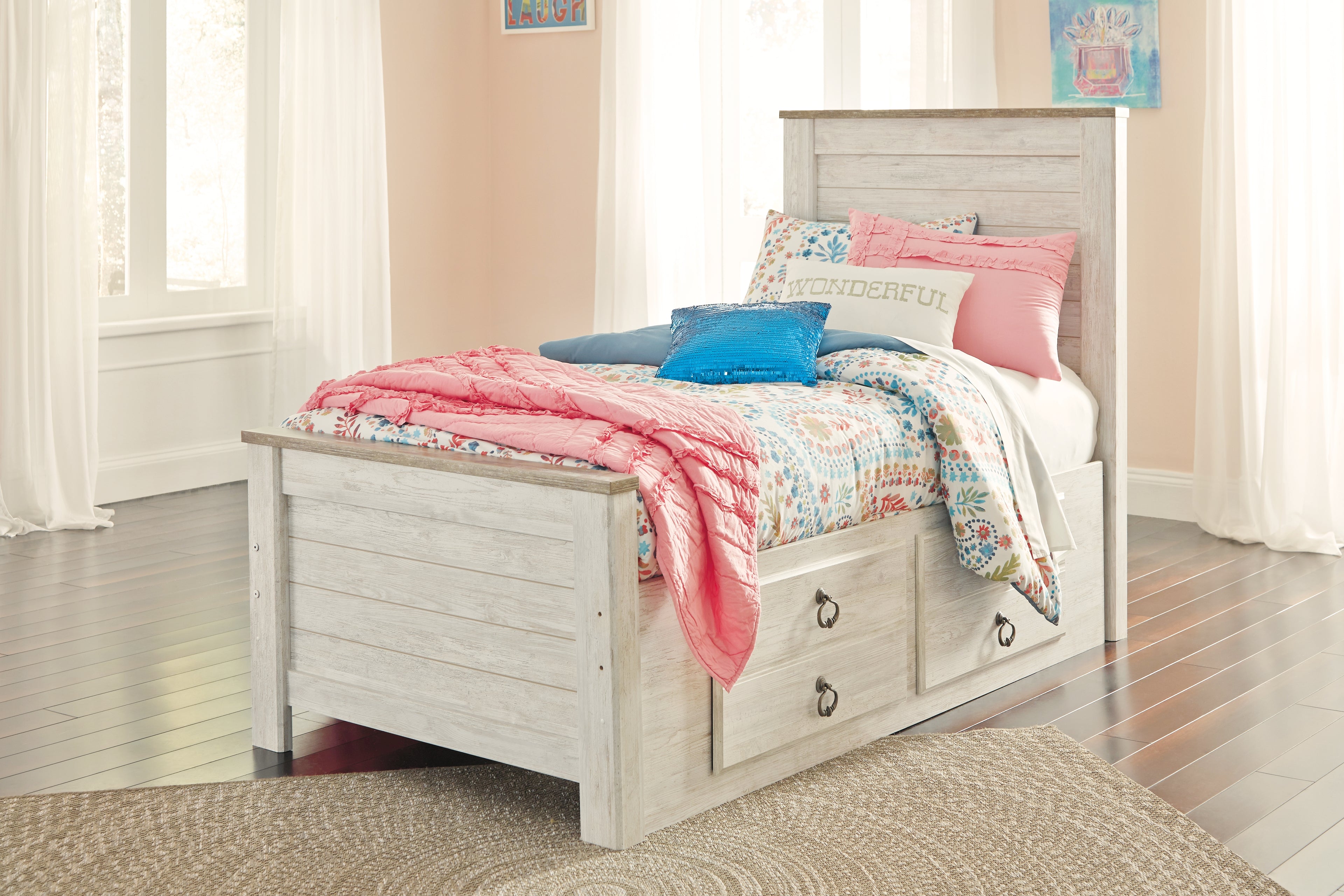 Willowton Twin Bed with Storage, Dresser, Mirror, Chest and Nightstand - B267B65