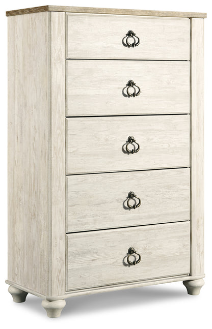 Willowton Twin Bed with Storage, Dresser, Mirror, Chest and Nightstand - B267B65