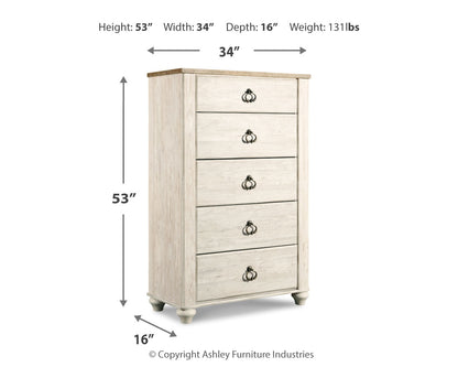 Willowton Twin Bed with Storage, Dresser, Mirror, Chest and Nightstand - B267B65