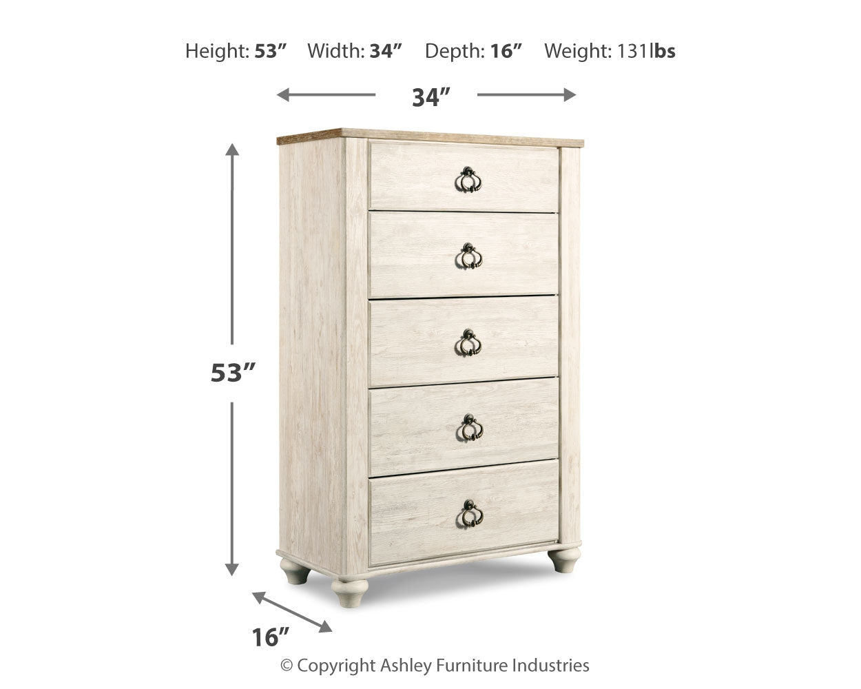 Willowton Twin Panel Headboard Bed with Mirrored Dresser, Chest and Nightstand in Whitewash from Ashley - Luna Furniture