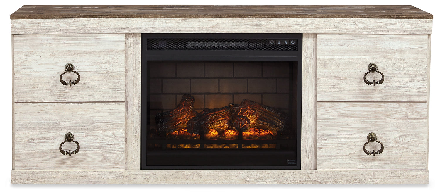 Willowton Whitewash 4-Piece Entertainment Center with Electric Fireplace - EW0267W9