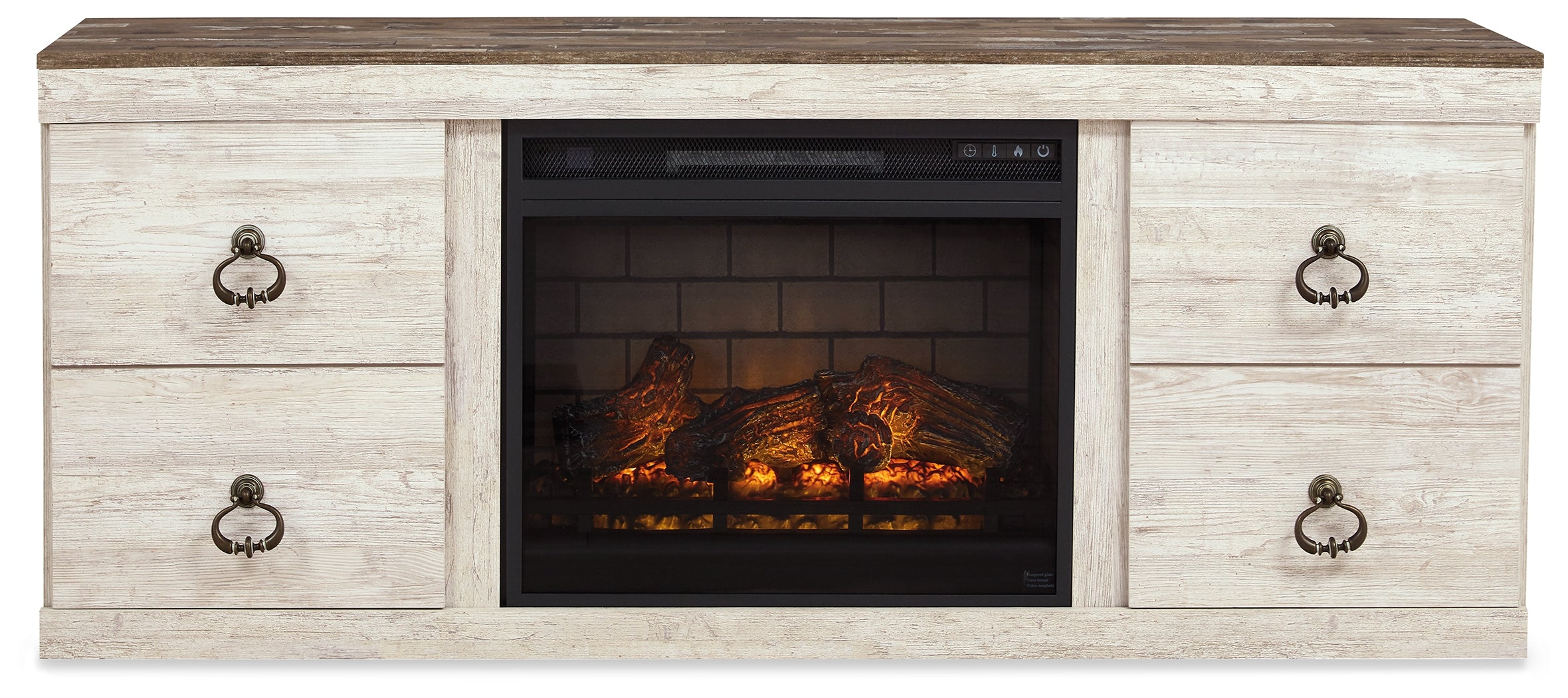 Willowton Whitewash 4-Piece Entertainment Center with Electric Fireplace - EW0267W9