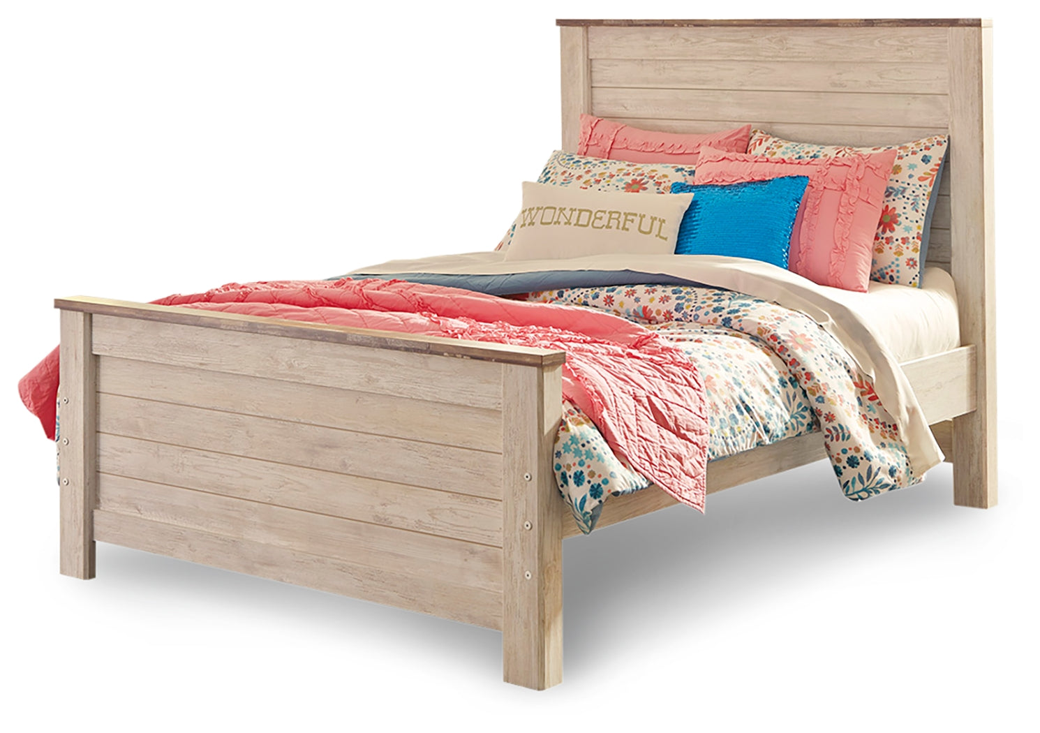 Willowton Whitewash Full Panel Bed, Dresser and Mirror - B267B54
