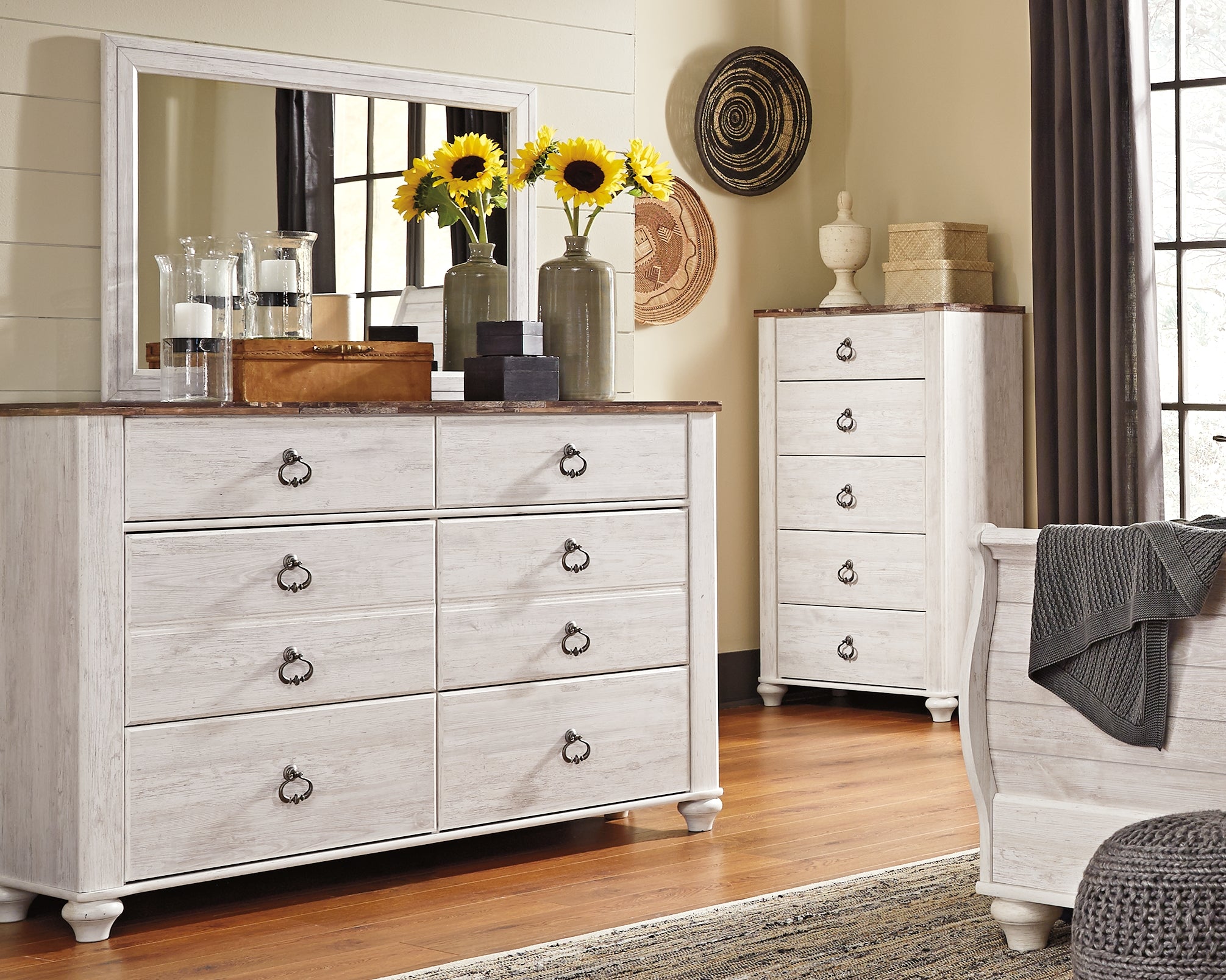 Willowton Whitewash Full Panel Bed, Dresser and Mirror - B267B54
