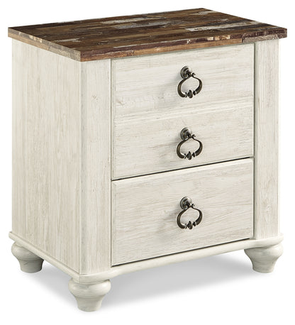 Willowton Whitewash Full Panel Bed, Dresser, Mirror, 2 Chests and nightstand - B267B40