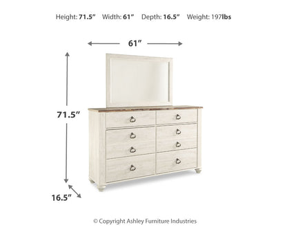 Willowton Whitewash Full Panel Bed with Storage, Dresser and Mirror - B267B52