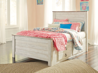 Willowton Whitewash Full Panel Bed with Storage, Dresser and Mirror - B267B52