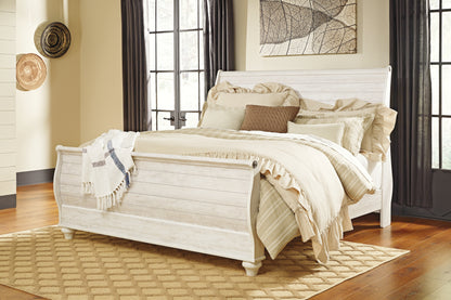 Willowton Whitewash King Sleigh Bed, Dresser, Mirror and 2 Nightstands - B267B46