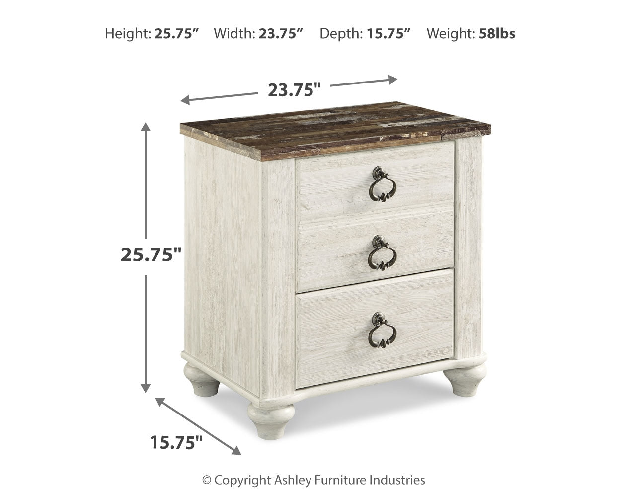 Willowton Whitewash Queen Bed, Dresser, Mirror and Chest - B267B58