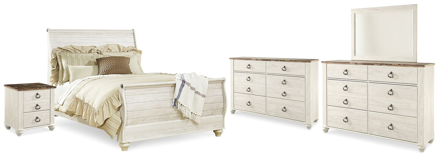 Willowton Whitewash Queen Bed, Dresser, Mirror and Chest - B267B58