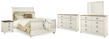Willowton Whitewash Queen Bed, Dresser, Mirror and Chest - B267B58