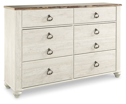 Willowton Whitewash Queen Bed, Dresser, Mirror and Chest - B267B58