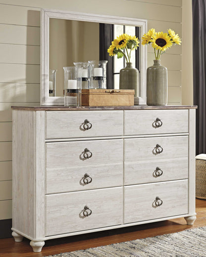 Willowton Whitewash Queen Sleigh Bed, 2 Dressers, Mirror, Chest and 2 Nightstands - B267B39