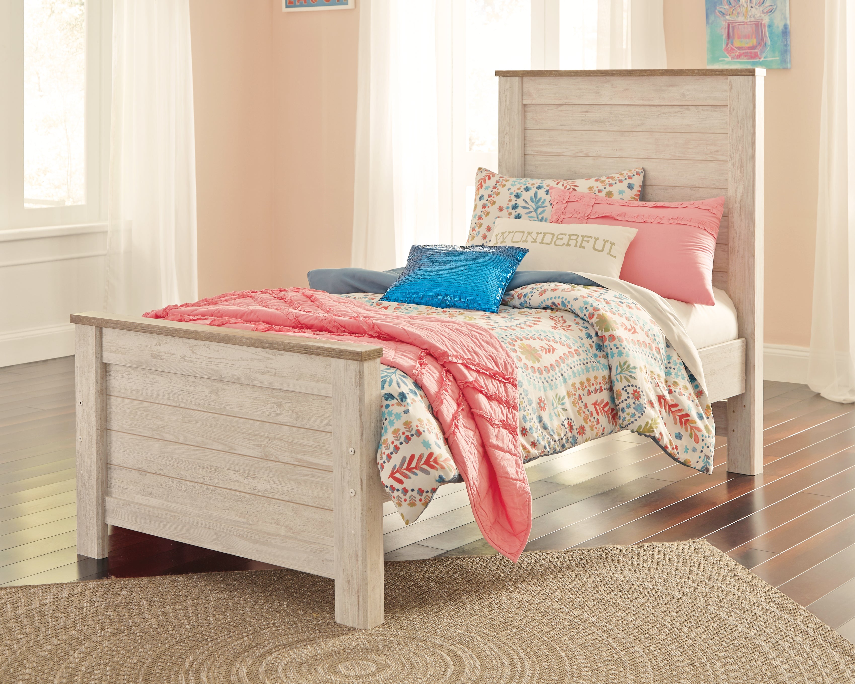 Willowton Whitewash Twin Panel Bed and Dresser - B267B53