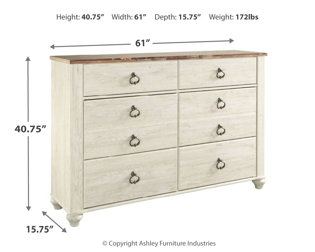 Willowton Whitewash Twin Panel Bed and Dresser - B267B53