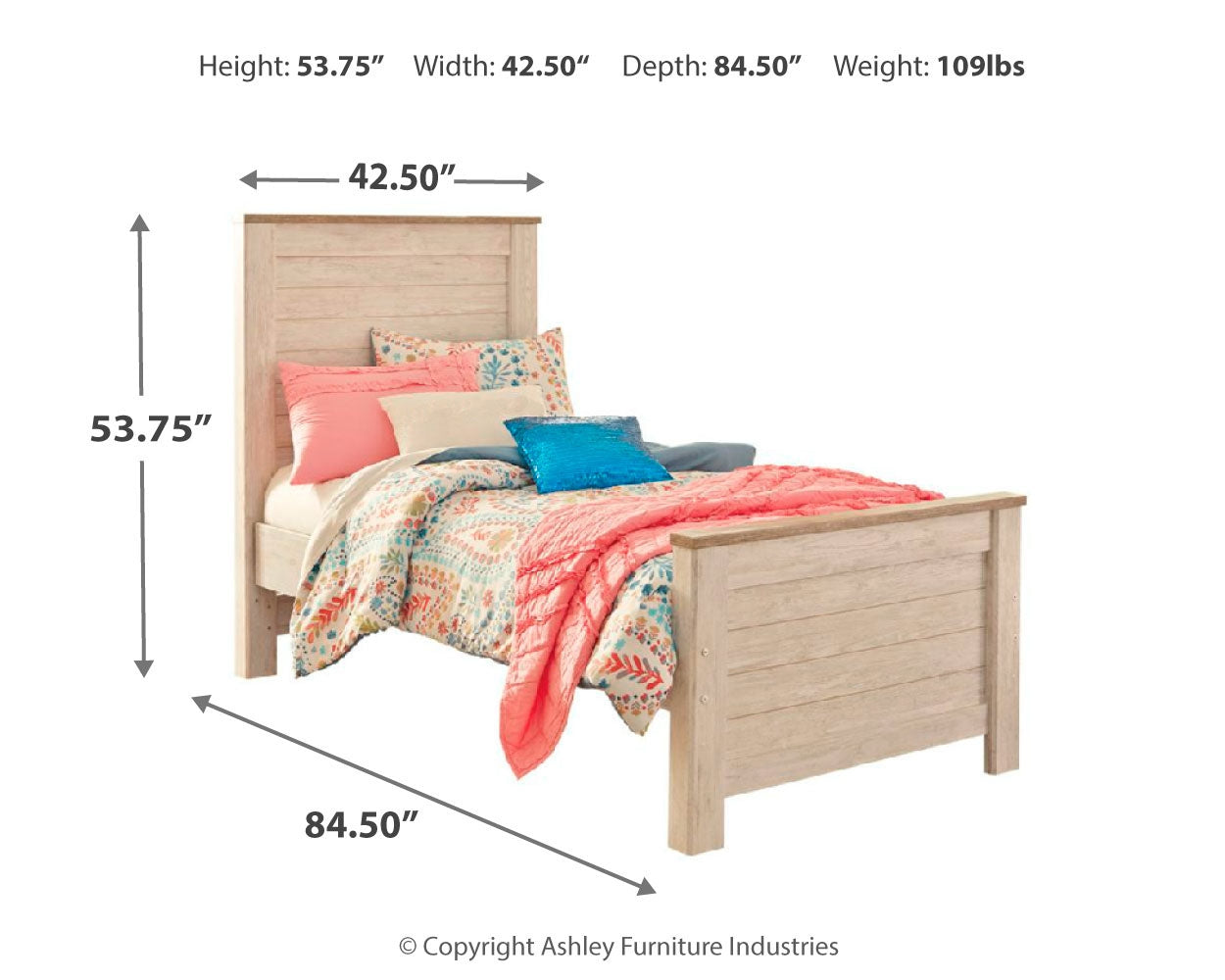 Willowton Whitewash Twin Panel Bed and Dresser - B267B53