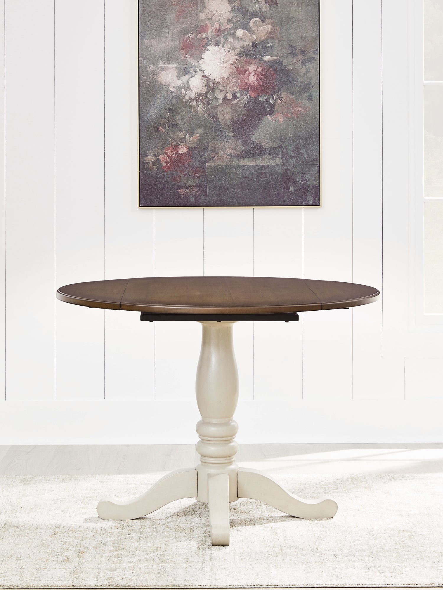 Wirloni Antique White/Brown Dining Drop Leaf Table - PCD616-15