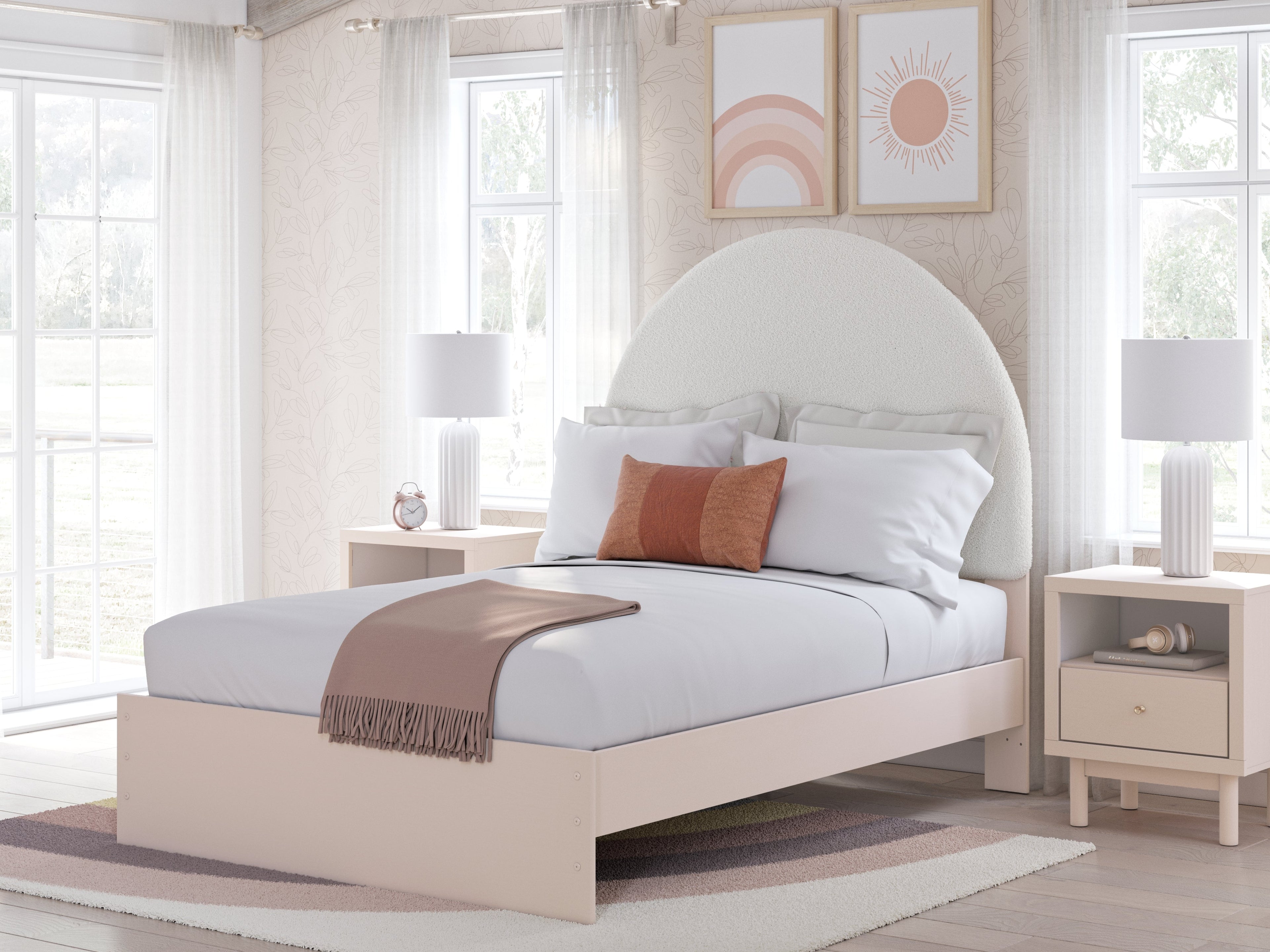 Wistenpine Full Upholstered Panel Bed with 2 Nightstands in Blush - PKG018942
